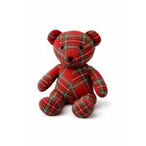 Pottery Barn Stewart Plaid Bear Pillow Red Tartan Holiday Decor NWT
